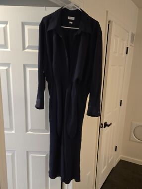 Babaton Abbey Dark Night Navy Long Sleeve Dress with Waist Tie